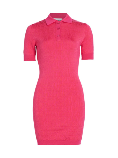 Moschino Logo Jacquard Knit Polo Mini Dress In Pink
