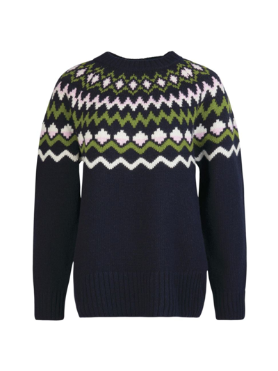 Barbour Women's Chesil Fair Isle-inspired Cotton-wool Sweater In Navy