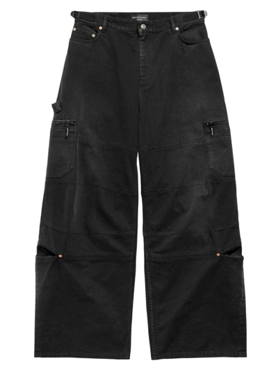 Balenciaga Denim Cargo Pants In Black Faded
