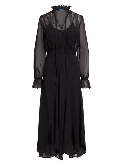 Polo Ralph Lauren Women's Lace-trim Georgette Midi-dress In Polo Black