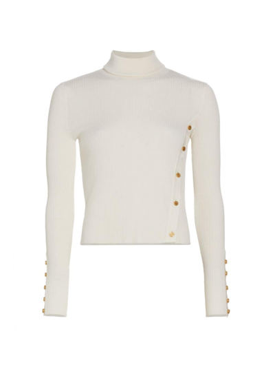 Palm Angels Women's Silk-blend Asymmetric Buttoned Sweater In Off White