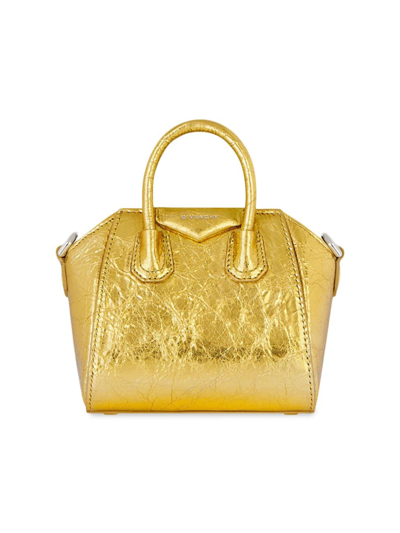 Givenchy Women's Micro Antigona Bag In Laminated Leather In Oro