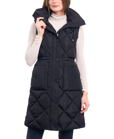Lucky Brand Women's Long Quilted Anorak Puffer Vest In Black
