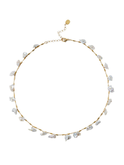 Chan Luu Women's 18k Gold-plated & Keshi Freshwater Pearl Station Necklace In White Pearl