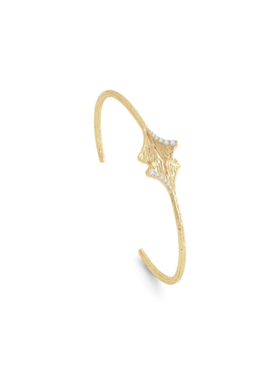 Anabel Aram Pave Ginkgo Leaves Cuff Bracelet In Gold