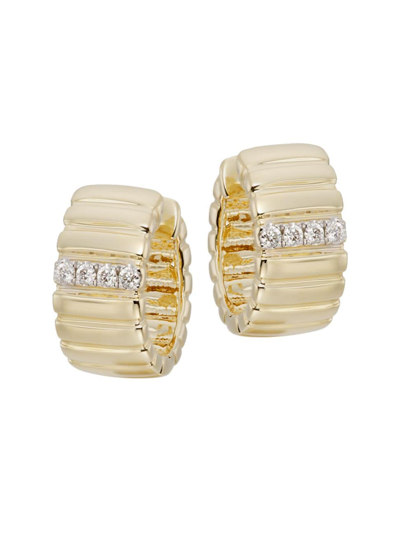 Saks Fifth Avenue Women's 14k Yellow Gold & 0.09 Tcw Diamond Fluted Huggie Hoop Earrings