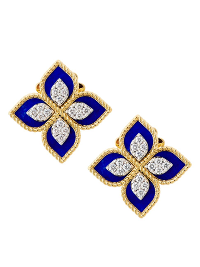 Roberto Coin Women's Venetian Princess 18k Yellow Gold, Lapis Lazuli & 0.35 Tcw Diamond Stud Earrings