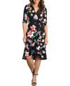 Kiyonna Flirty Flounce Floral Print Wrap Dress In Midnight Meadow