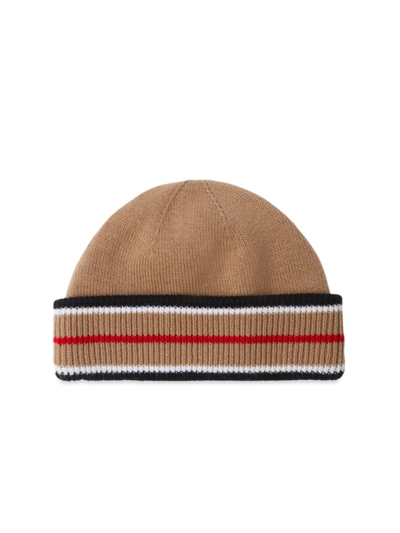 Burberry Women's Tri-stripe Cashmere-cotton Beanie In Camel