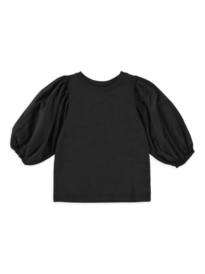 Dl1961 Girl's Kayla Puff Sleeve Shirt In Black