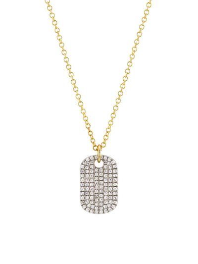 Saks Fifth Avenue Women's Two-tone 14k Gold & 0.22 Tcw Diamond Dog Tag Pendant Necklace In Yellow White Gold