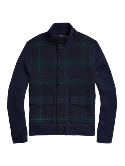 Polo Ralph Lauren Tartan-print High-neck Relaxed-fit Wool Jacket In Hunter Navy