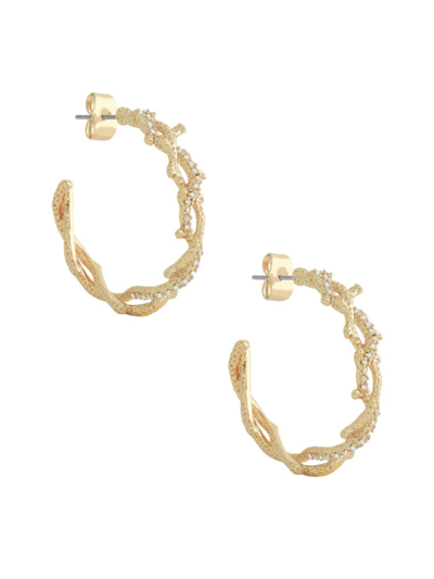 Anabel Aram Pave Coral Hoop Earrings In Gold