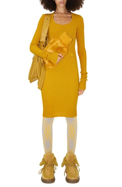 Burberry Ribbed-knit Wool-blend Midi Dress In Pear