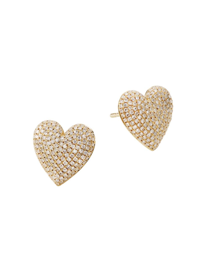 Saks Fifth Avenue Women's 14k Yellow Gold & 0.62 Tcw Diamond Heart Stud Earrings