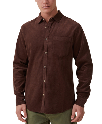Cotton On Men's Portland Long Sleeve Shirt In Washed Chocolate Cord