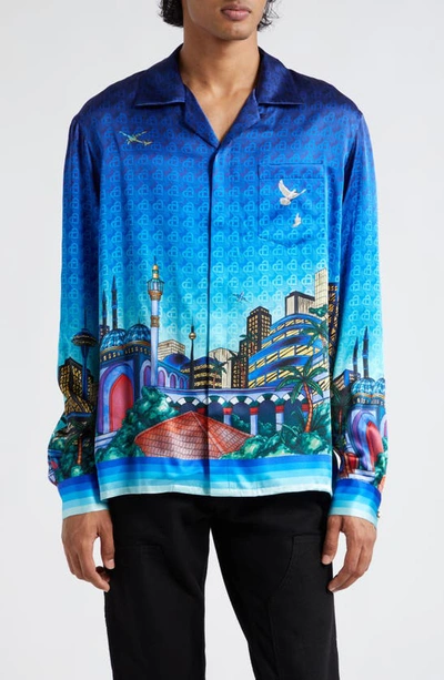 Casablanca The Night View Print Silk Button-up Shirt In Multicolour