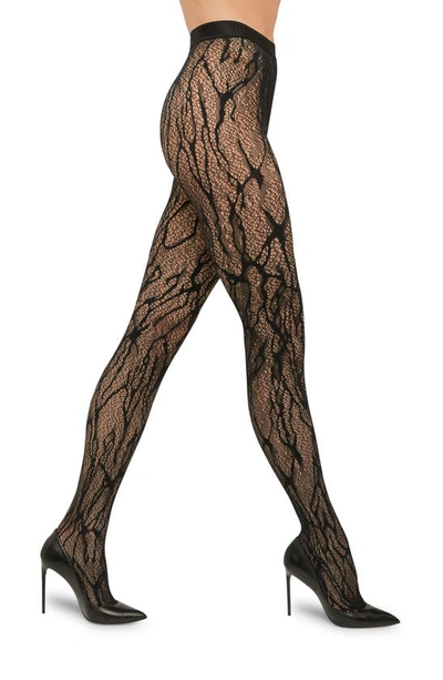 Wolford Snakeskin Lace-pattern Stretch-lace Tights In Black