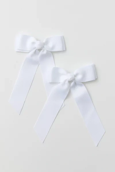 Urban Outfitters Mini Grosgrain Ribbon Hair Bow Clip Set In White