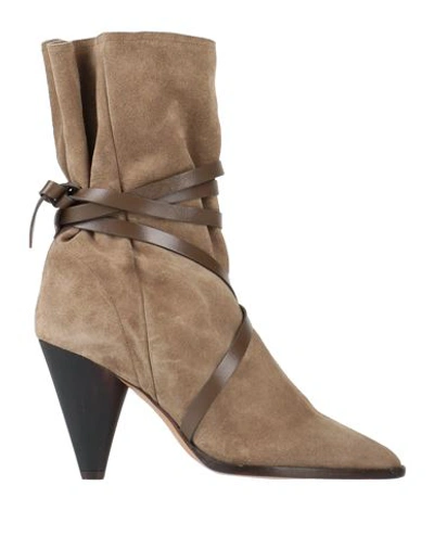 Isabel Marant Woman Ankle Boots Khaki Size 7 Calfskin In Beige