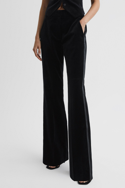 Reiss Opal - Black Velvet Flared Suit Trousers, Uk 12 R