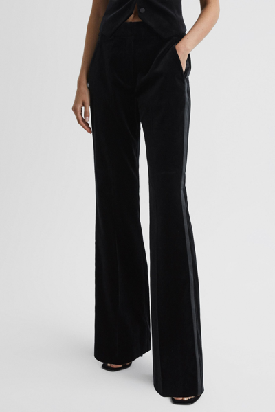 Reiss Black Velvet Flared Suit Trousers