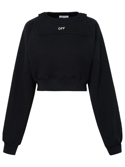 Off-white Logo-print Cropped Cotton Sweatshirt In Black