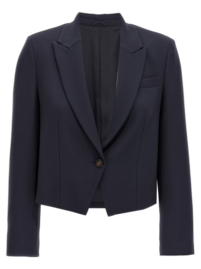 Brunello Cucinelli Cropped Wool-blend Blazer In Blue