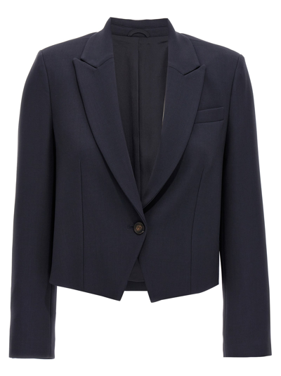 Brunello Cucinelli Single-breasted Cropped Blazer In Blue