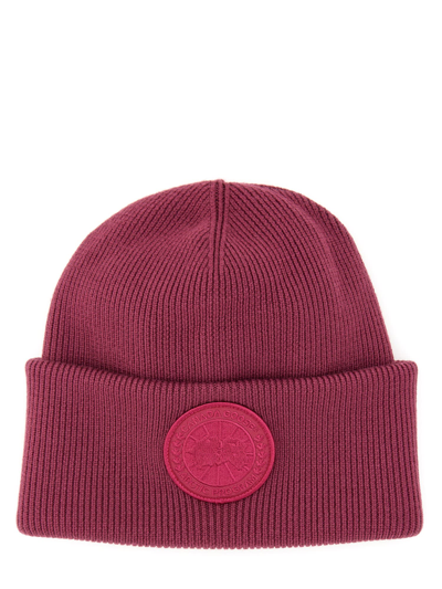 Canada Goose Beanie Hat With Logo In Fucsia