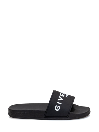 Givenchy Black Rubber Flat Sandal With Logo