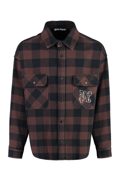 Palm Angels Flannel Overshirt With Check Motif In Brown