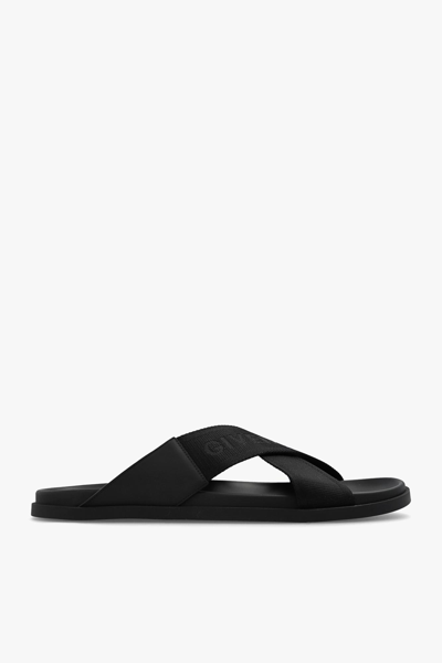 Givenchy Black Sandals With Branded Criss Cross Straps In Nylon Blend Man