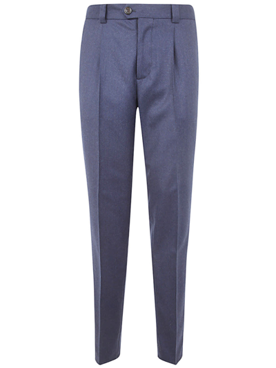 Brunello Cucinelli Wool Cigarette Pants With Monili Detail In Marine Blue