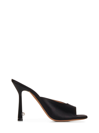 Off-white Satin Mules With Pearl Detail In Black