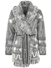 Golden Goose Belted Fringe Wool Cardigan In Dark Melange Grey Lamb`s Wool