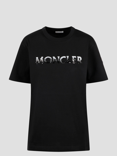 Moncler Sequin-embellished Cotton T-shirt In Black