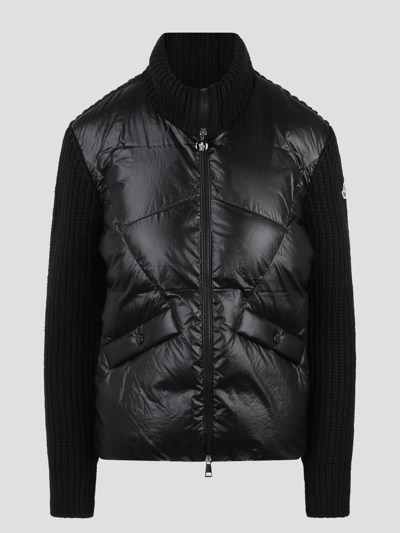 Moncler Padded Wool Cardigan In Black