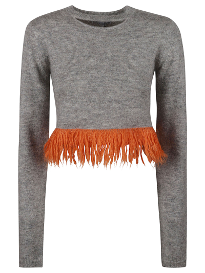 Jw Anderson Fringed-hem Knitted Jumper In Brown