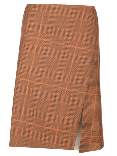 Stella Mccartney Plaid Wrap Midi Skirt With Slit In Brown