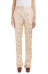 DRIES VAN NOTEN PARCHIA SHELL PRINT METALLIC BROCADE PANTS