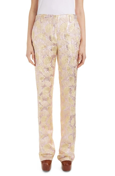 Dries Van Noten Parchia Shell Print Metallic Brocade Trousers In Gold