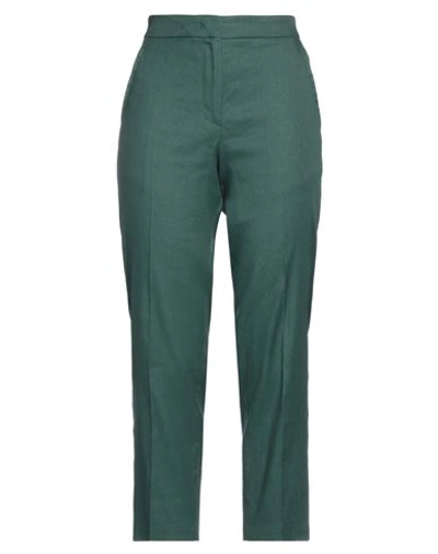 Seventy Sergio Tegon Woman Pants Dark Green Size 4 Linen, Cotton, Elastane