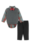 Andy & Evan Boys' Holiday Check Button-down Shirt And Vest Set - Baby In Gray
