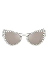 Swarovski 56mm Mirrored Irregular Cat Eye Sunglasses In Silver