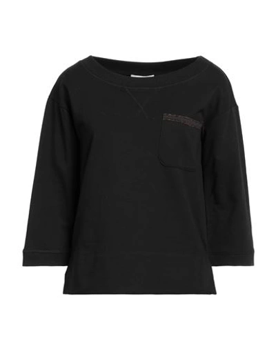 Alpha Studio Woman Sweatshirt Black Size 12 Cotton, Elastane In Black
