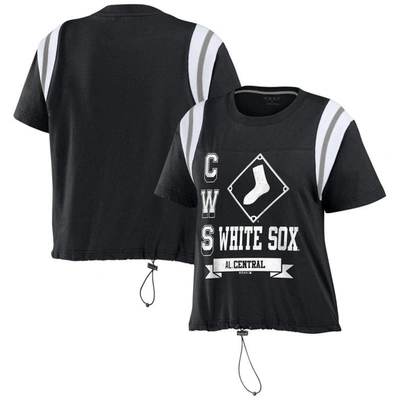 WEAR BY ERIN ANDREWS WEAR BY ERIN ANDREWS BLACK CHICAGO WHITE SOX CINCHED COLORBLOCK T-SHIRT