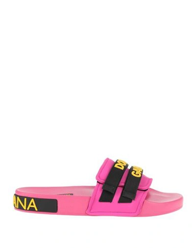 Dolce & Gabbana Pink Black Logo Beachwear Flats Sandals Shoes