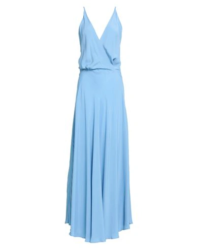 Seventy Sergio Tegon Woman Maxi Dress Sky Blue Size 4 Acetate, Silk