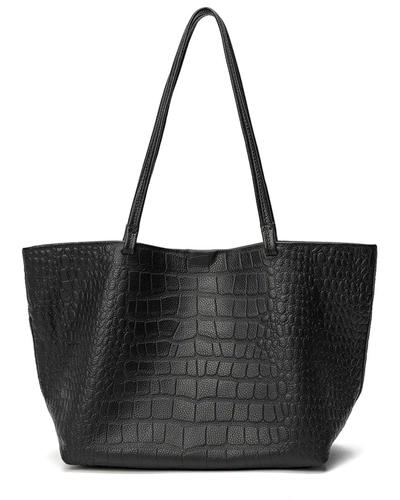 Tiffany & Fred Embossed Croc-embossed Full-grain Leather Tote In Black